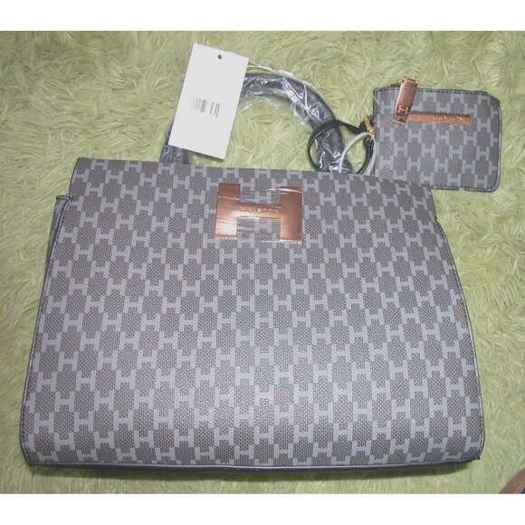 Halston Gray & Black Checkered Tote Bag With Coin Pouch - Picture 2 of 4